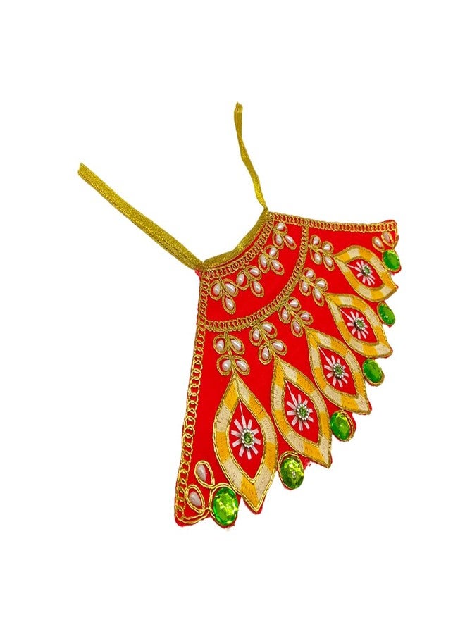 Ecommall MATA Rani Ki Poshak Size 5 Inch Silk Lehanga Patka Radha Rani Dress Durga Laxmi Maa Navratri Devi MATA Red Dress Poshak for Standing Idol - Image 5